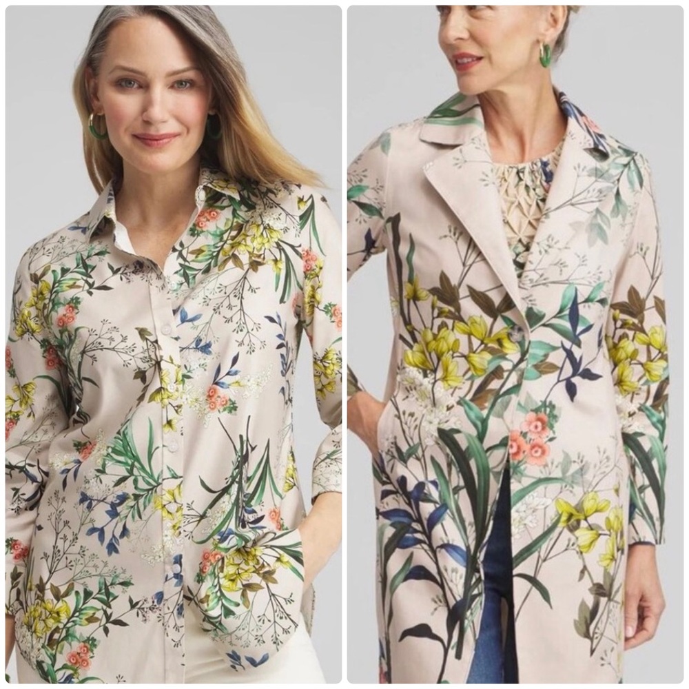 Chico’ 2 piece floral Jacket and no-iron shirt size 8